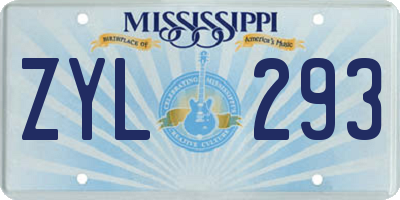 MS license plate ZYL293