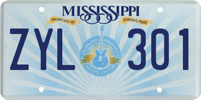 MS license plate ZYL301
