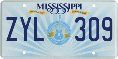 MS license plate ZYL309