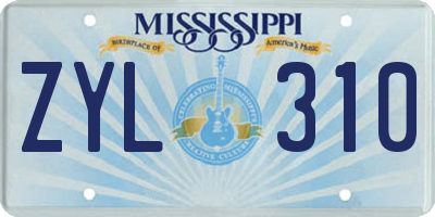 MS license plate ZYL310