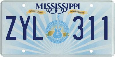 MS license plate ZYL311