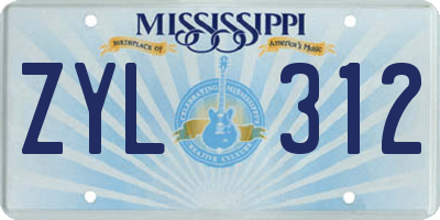MS license plate ZYL312