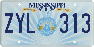 MS license plate ZYL313
