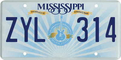 MS license plate ZYL314