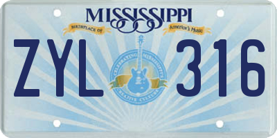 MS license plate ZYL316