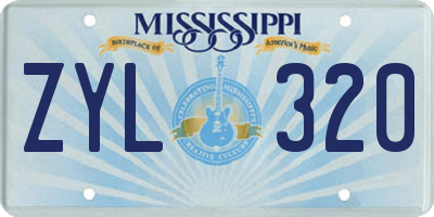 MS license plate ZYL320