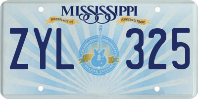 MS license plate ZYL325