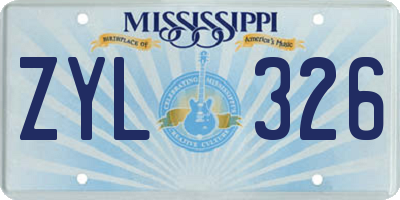 MS license plate ZYL326