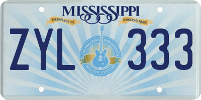 MS license plate ZYL333