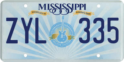 MS license plate ZYL335