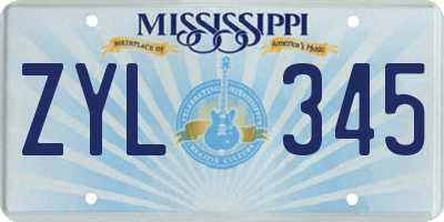 MS license plate ZYL345