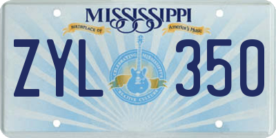 MS license plate ZYL350