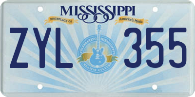 MS license plate ZYL355