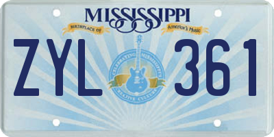 MS license plate ZYL361