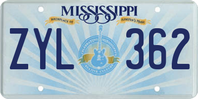 MS license plate ZYL362