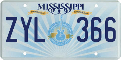 MS license plate ZYL366