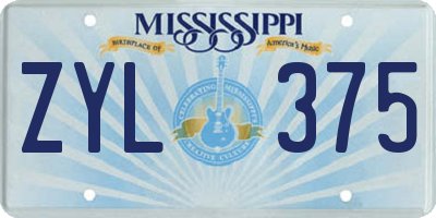 MS license plate ZYL375