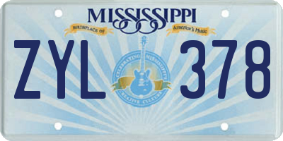 MS license plate ZYL378