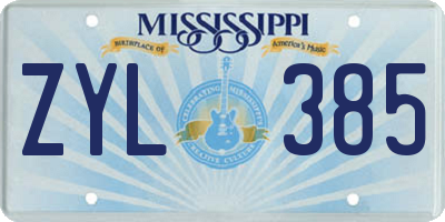 MS license plate ZYL385
