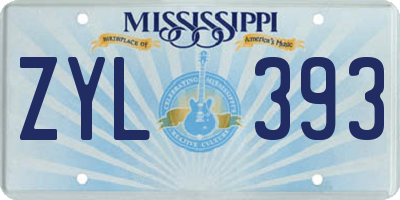 MS license plate ZYL393