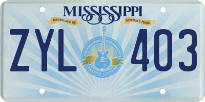 MS license plate ZYL403
