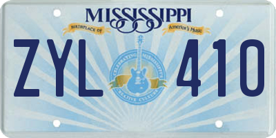 MS license plate ZYL410