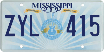 MS license plate ZYL415