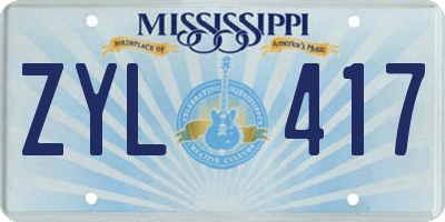 MS license plate ZYL417