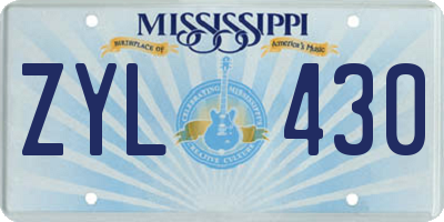 MS license plate ZYL430