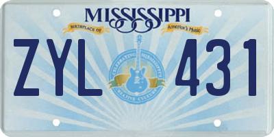 MS license plate ZYL431