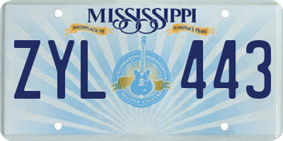MS license plate ZYL443