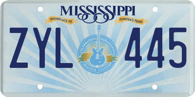 MS license plate ZYL445