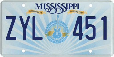 MS license plate ZYL451
