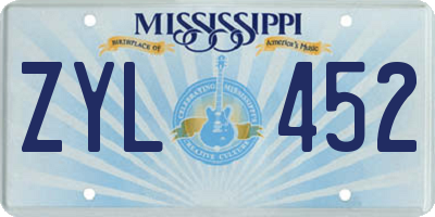 MS license plate ZYL452