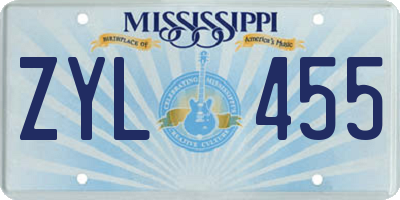 MS license plate ZYL455