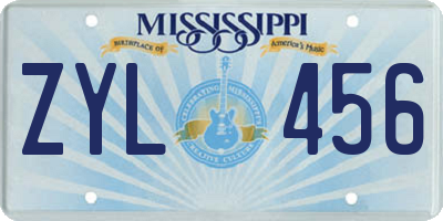 MS license plate ZYL456