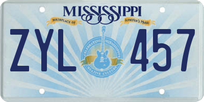 MS license plate ZYL457