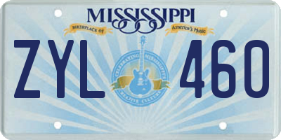 MS license plate ZYL460