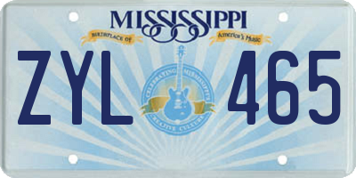 MS license plate ZYL465