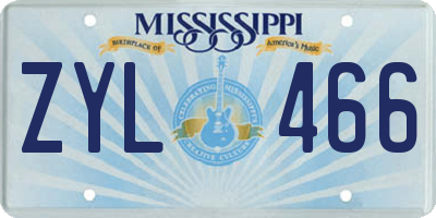 MS license plate ZYL466