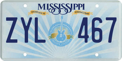 MS license plate ZYL467