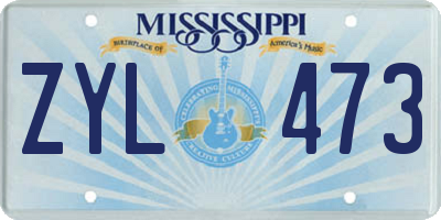 MS license plate ZYL473