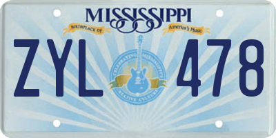 MS license plate ZYL478