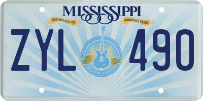 MS license plate ZYL490