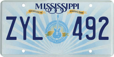 MS license plate ZYL492