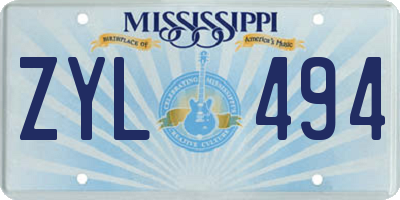 MS license plate ZYL494