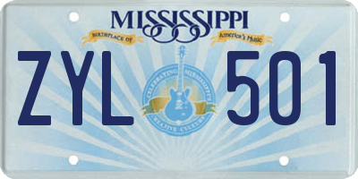 MS license plate ZYL501