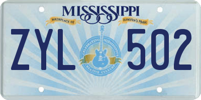 MS license plate ZYL502