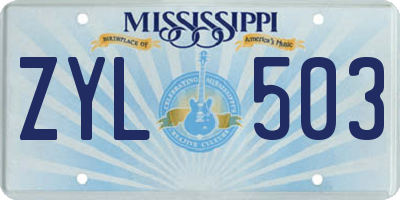 MS license plate ZYL503