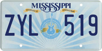 MS license plate ZYL519